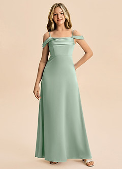 Azazie Lettie Junior A-Linie Schulterfrei Stretch-Satin Kleid Agave image4