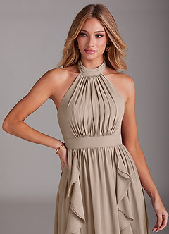 Azazie Avary Bridesmaid Dresses Taupe A-Line Pleated Chiffon Dress image6