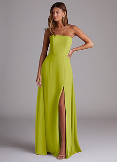 Azazie Wren Vestidos de damas de honor Vestido de Hierba De Limón de Gasa de Corte en A Convertible con Corte Lateral image1
