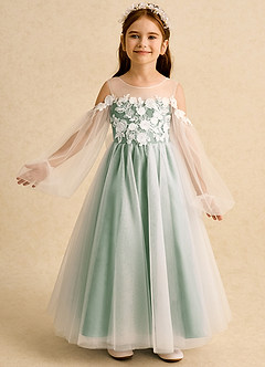 Azazie Zimi Flower Girl Dresses Matcha Ball-Gown Sweetheart Neckline Tulle Dress image2