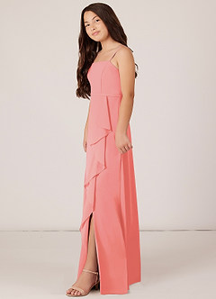 Azazie Kaylee Junior Coral A-Line with Belt Chiffon Dress image3