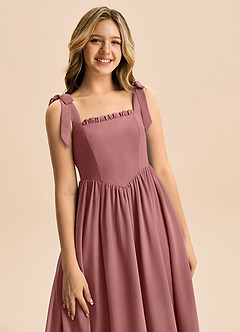 Azazie Delia Junior Abito A-Line in Chiffon Fiocco Rosa Del Deserto image2