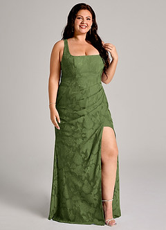 Azazie Mero Bridesmaid Dresses Olive Sheath Pleated Floral Burnout Dress image10