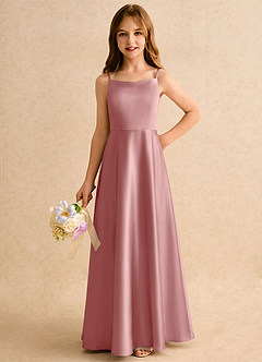 Azazie Joella Girls Formal Flower Girl Dresses Dusty Rose A-Line Pleated Stretch Satin Dress image3