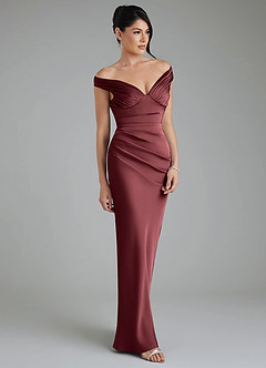Azazie Stella Bridesmaid Dresses Merlot Sheath Corset Stretch Satin Convertible Dress image5