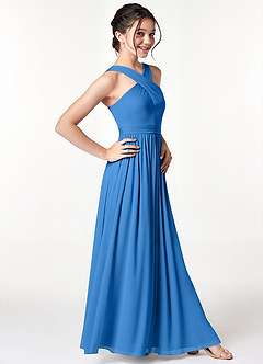 Azazie Jiya Junior Blue Jay A-Line Pleated Mesh Dress image3