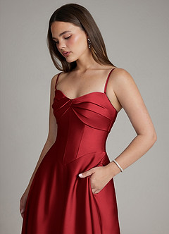 Azazie Meleena Bridesmaid Dresses Scarlet A-Line Strapless Stretch Satin Dress image2