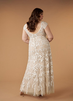 Azazie Devonna Wedding Dresses Diamond White Nude Sheath V-Neck Sequins Lace Dress image9
