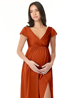 Azazie Allessia vestidos de dama de honor de maternidad Vestido de Corte En A Plisado Hasta el suelo Satén Elástico image5