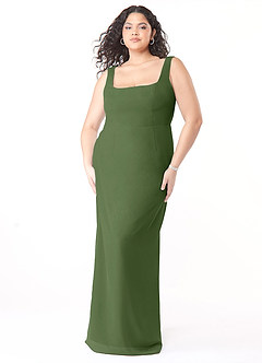 Azazie Flori Robes de demoiselle d'honneur Robe Fourreau en Mousseline de soie Col Carré Olive image9