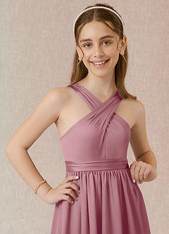 Azazie Jiya Junior Vintage Mauve A-Line Pleated Stretch Satin Dress image4
