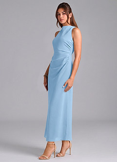 Azazie Evadne Brautjungfernkleider Etui Plissee Chiffon Kleid Puderblau image4