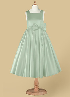 Azazie Bo Peep Flower Girl Dresses Agave A-Line Bow Matte Satin Dress image7
