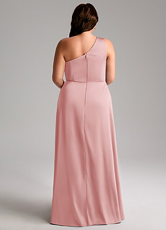Azazie Brooke Bridesmaid Dresses Powder Pink A-Line One Shoulder Stretch Satin Dress image10