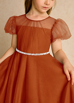 Azazie Duckie Flower Girl Dresses Paprika Ball-Gown Pleated Tulle Dress image6