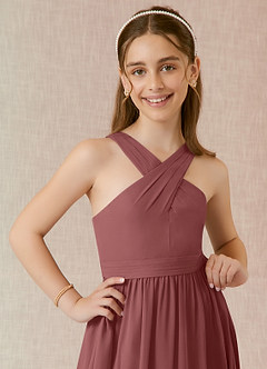 Azazie Jiya Junior Amethyst A-Line Pleated Chiffon Dress image4