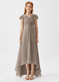 Azazie Breanne Junior Vestido de Gris Pardo de Gasa de Corte En A image6