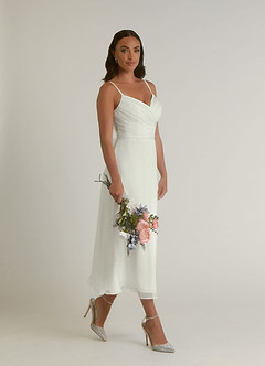 Azazie Kali Wedding Dresses Cream A-Line V-Neck Pleated Crinkle Chiffon Dress image3