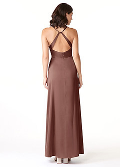 Azazie Geanna Brautjungfernkleider Etui V-Hals Gefaltet Stretch-Satin Kleid Espresso image2