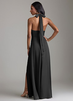 Azazie Tracie Bridesmaid Dresses Black A-Line Side Slit Stretch Satin Dress image2