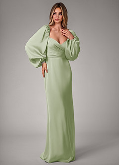 Azazie Sonata Bridesmaid Dresses Dusty Sage Sheath Long Sleeve Stretch Satin Convertible Dress image4