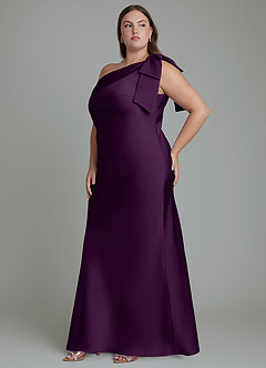 Azazie Yuanna Bridesmaid Dresses Grape Mermaid One Shoulder Stretch Satin Dress image12