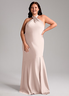 Azazie Lorena Bridesmaid Dresses Blushing Pink Mermaid Pleated Stretch Satin Dress image7