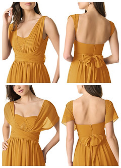 Azazie Olani Bridesmaid Dresses Butterscotch A-Line Off the Shoulder Chiffon Convertible Dress image9