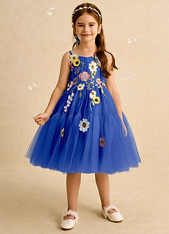 Azazie Osea Robe Demoiselle D'honneur Fillette Robe Princesse en Tulle Plissée Bleu Roi image3