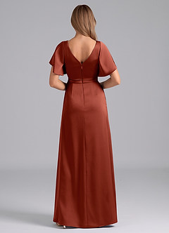 Azazie Ambrosia Bridesmaid Dresses Terracotta A-Line Pleated Stretch Satin Dress image3