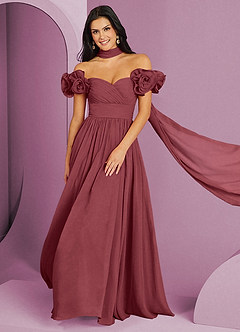 Barbie ♥ Azazie Bridesmaid Dresses Merlot A-Line Off the Shoulder Chiffon Convertible Dress image1