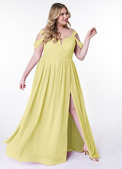 Azazie Lianne Bridesmaid Dresses Lemon Sorbet A-Line Off the Shoulder Chiffon Dress image4