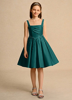 Azazie Jello Girls Formal Sukienki dla dziewczynek sypiących kwiaty Suknia balowa Pofałdowany Matowy satynowy Długość do kolan Sukienka image1