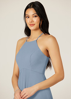 Azazie Sarah Bridesmaid Dresses Dusty Blue Empire Pleated Chiffon Dress image6