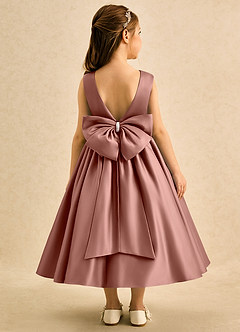 Azazie Doodle Robe Demoiselle D'honneur Fillette Robe Princesse en Mat Satiné Arc Rose De Cèdre image2