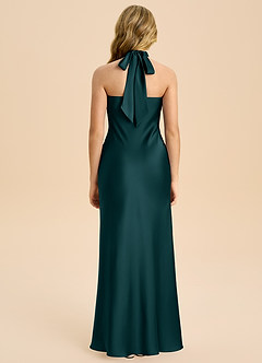 Azazie Chickie Junior Pine Sheath Pleated Stretch Satin Dress image2