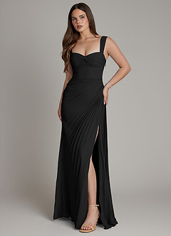 Azazie Amberly Bridesmaid Dresses Black Sheath Sweetheart Neckline Chiffon Dress image1