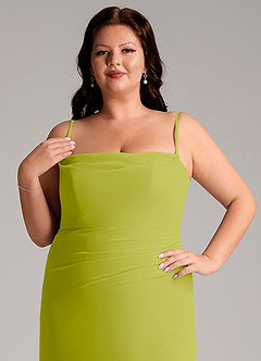 Azazie Leonis Vestidos de damas de honor Vestido de Hierba De Limón de Gasa de Corte Recto Convertible con Sin tirantes image15