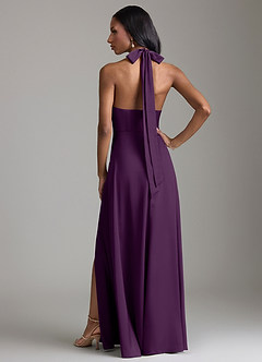 Azazie Tracie Vestidos de damas de honor Vestido de Uva de Satén Elástico de Corte en A con Corte Lateral image2