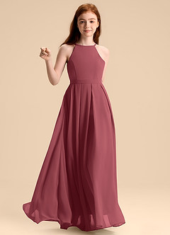 Azazie Arianthe Junior Merlot A-Line Pleated Chiffon Dress image6