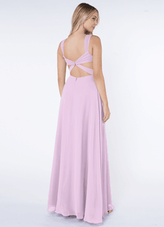 Azazie Nahrin Bridesmaid Dresses Frosted Lilac A-Line V-Neck Pleated Chiffon Dress image4