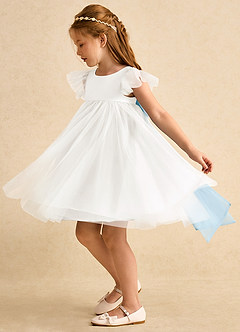 Azazie Munchkin vestidos de niña de las flores Vestido de Marfil Azul Cielo de Tul de Corte En A con Lazo image5