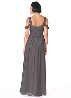 Azazie Lianne Abiti da Damigella Abito A-Line in Chiffon a Spalla Scoperta Grigio Acciaio image4