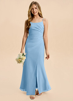 Azazie Amelia Junior Meerjungfrau-Linie Plissee Chiffon Kleid Puderblau image5