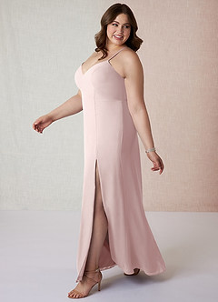 Azazie Manila Robes de demoiselle d'honneur Robe Fourreau en Mousseline de soie Col en V Rose Pâle image9