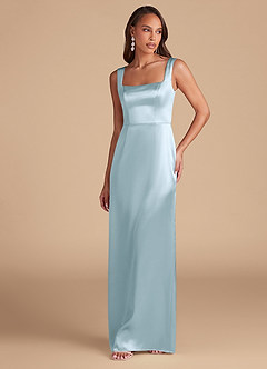 Azazie Flori Vestidos de damas de honor Vestido de Azul Cielo de Satén Metálico de Corte Recto con Corte Lateral image3