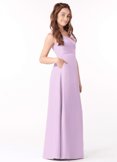 Azazie Sadia Junior Frosted Lilac A-Line Pleated Stretch Satin Dress image2