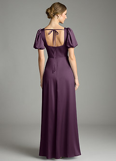 Azazie Fyona Bridesmaid Dresses Plum A-Line Pleated Stretch Satin Dress image7