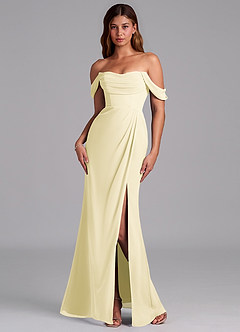 Azazie Johana Bridesmaid Dresses Lemon Sorbet Mermaid Off the Shoulder Chiffon Convertible Dress image7