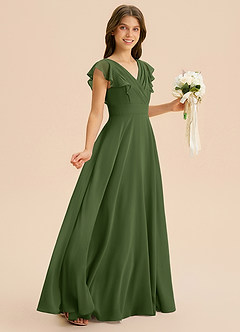 Azazie Anysa Junior Robe Trapèze en Mousseline de soie Rayé Olive image5